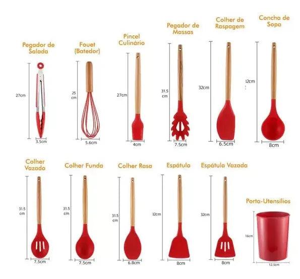 Kit Jogo de 11 Peças de Silicone Antiaderante, Utensílios de Cozinha