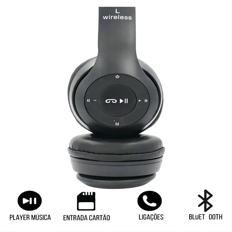 Fone De Ouvido Dobrável, Sem Fio, Headphone Bluetooth Estéreo, com Entrada de Cartão