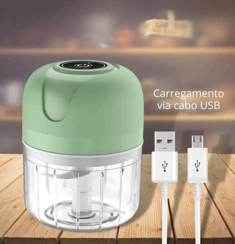 Mini Processador/Triturador Elétrico, 3 Laminas, Recarregável USB 250ml