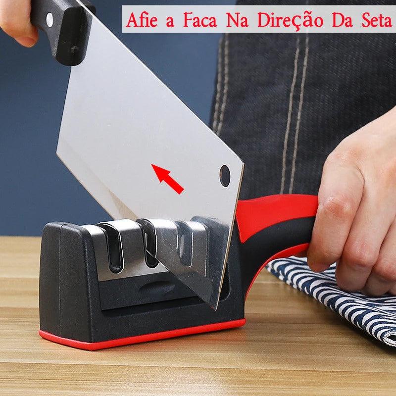 Afiador de Faca Multifuncional, Pedra Preta, 3 Segmentos, Cozinha, Casa