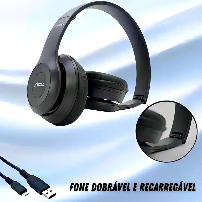 Fone De Ouvido Dobrável, Sem Fio, Headphone Bluetooth Estéreo, com Entrada de Cartão