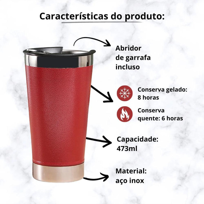 Copo térmico sortido de 473ml com tampa e abridor de aço inoxidável, alta conservação quente e fria - Web Shop