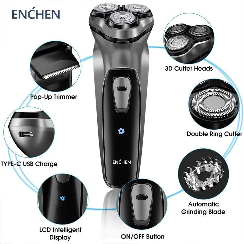 ENCHEN Barbeador Elétrico, Rotativo, Lâmina Flutuante lavável, USB recarregável